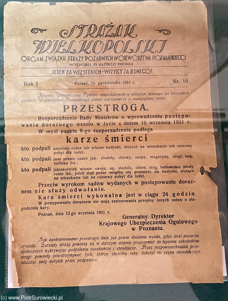 Pismo informujące o karze śmierci za umyślne podpalenie